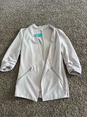 Maurices 3/4 Sleeve Light Pink Open-Front Blazer with False-Zipper detail